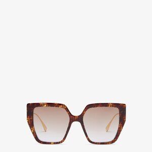 Baguette FF Havana acetate and gold-tone metal logo sunglasses